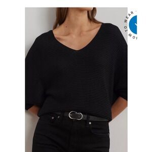 NWT Lauren Ralph Lauren Women's Rib-Knit Dolman-Sleeve Sweater, Black M